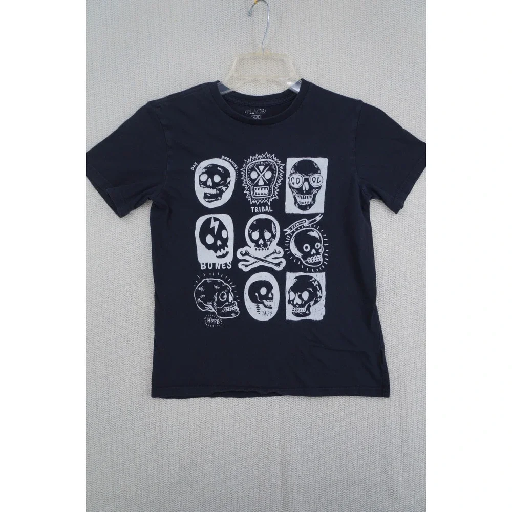 Childrens Place Shirt Youth Boys Extra Large Black White Skulls Crossbones
